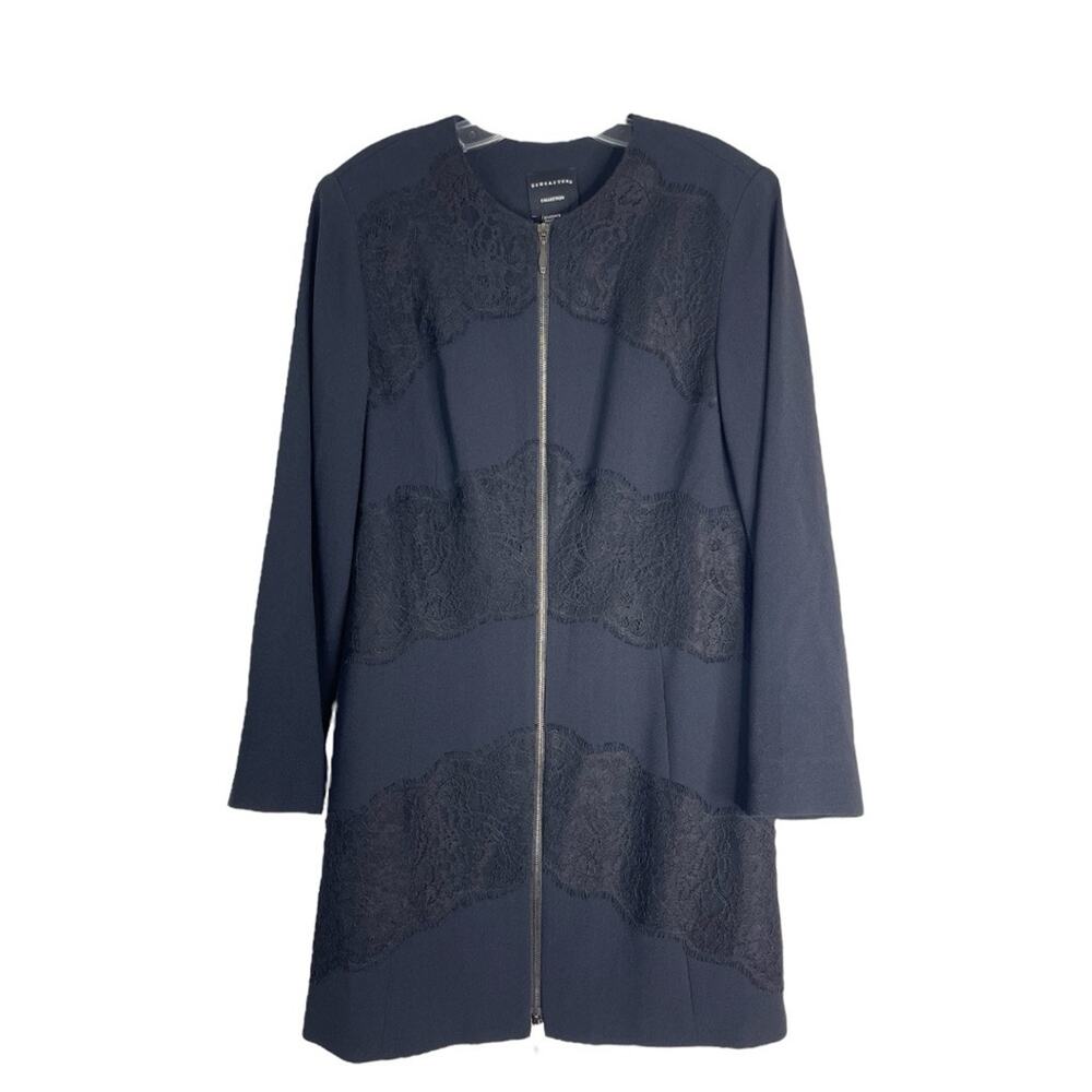 Doncaster black lace longline zip evening preppy office event jacket 10